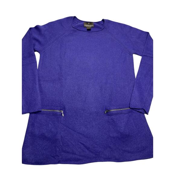 FENN WRIGHT MANSON Purple 100% 2 PLY CASHMERE PULLOVER SWEATER Lg Zip Pockets - Picture 1 of 6